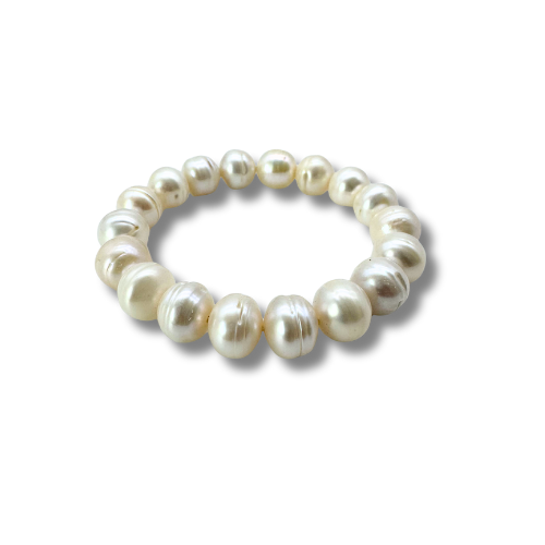 Elastic Pearl Bracelet 11-12mm - White
